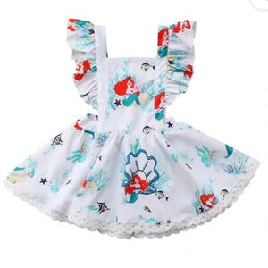 Little Mermaid-Themed Charming Ruffle Sundress with Bow Tie Closure 6 - 12 M